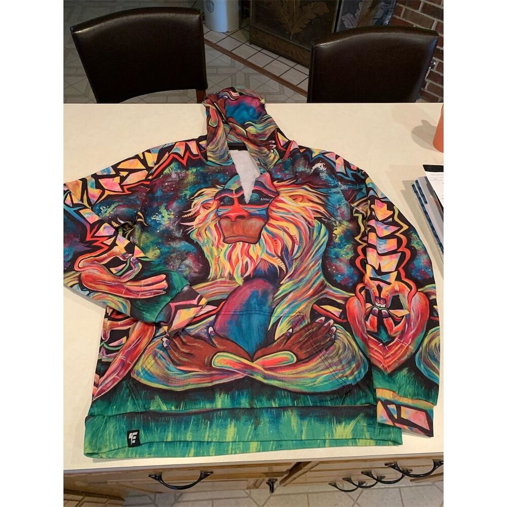 ElectroThreads Meditating Rafiki Pullover Hoodie Unisex L Multicolor